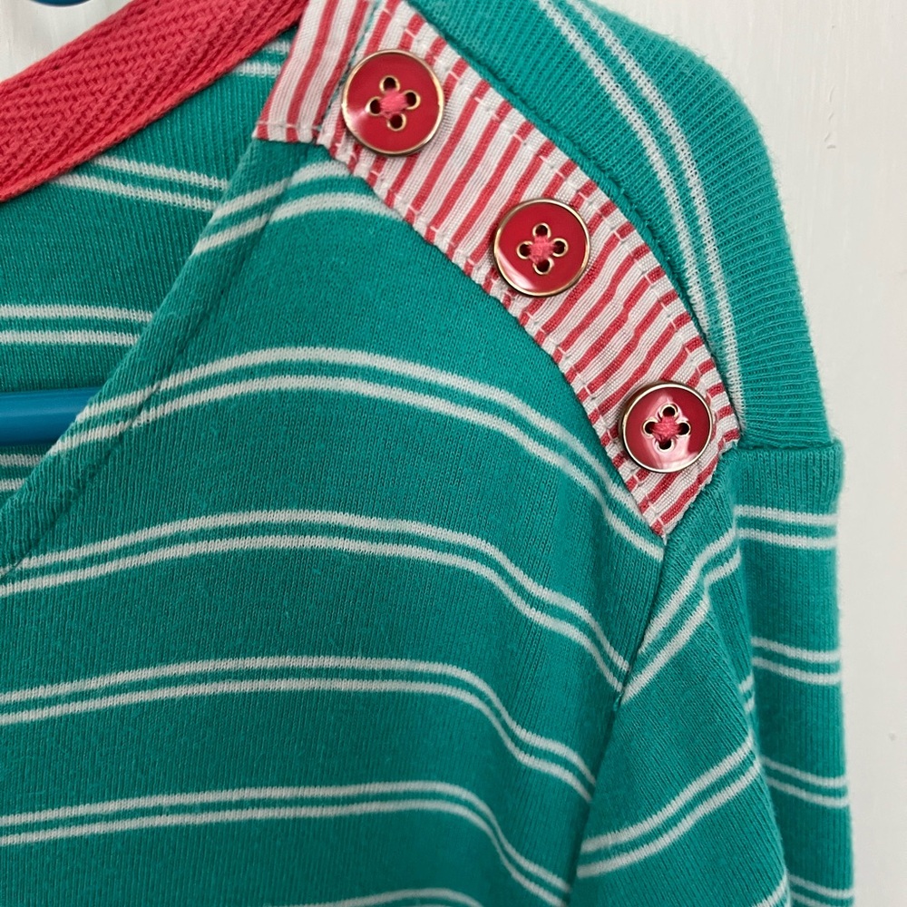 Rafaella Teal and White Striped Long Sleeve Knit Top with Red Trim - Picture 2 of 5